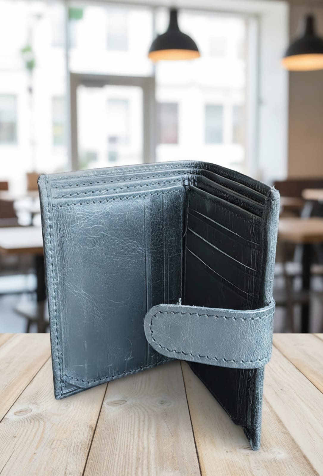 Fold Leather Wallet with Button